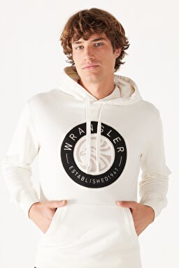 Regular Fit Normal Kesim Kapüşonlu İçi Polarlı Kırık Beyaz Sweatshirt - Off White-W232239102 (görsel 2)