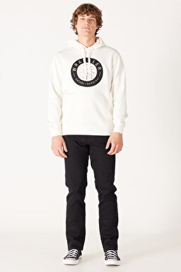 Regular Fit Normal Kesim Kapüşonlu İçi Polarlı Kırık Beyaz Sweatshirt - Off White-W232239102 (görsel 5)
