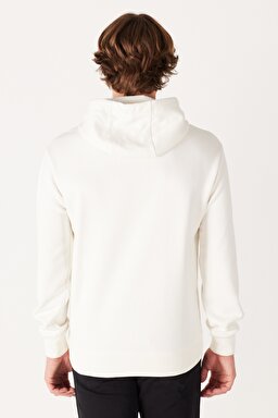 Regular Fit Normal Kesim Kapüşonlu İçi Polarlı Kırık Beyaz Sweatshirt - Off White-W232239102 (görsel 6)
