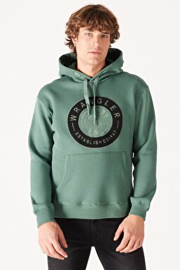 Regular Fit Normal Kesim Kapüşonlu İçi Polarlı Yeşil Sweatshirt - Green-W232239300 (görsel 2)