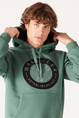 Regular Fit Normal Kesim Kapüşonlu İçi Polarlı Yeşil Sweatshirt - Green-W232239300 (görsel 3)
