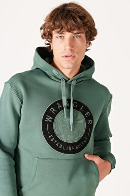 Regular Fit Normal Kesim Kapüşonlu İçi Polarlı Yeşil Sweatshirt - Green-W232239300 (görsel 4)