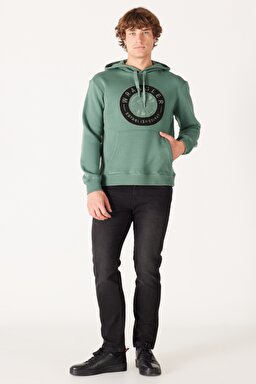 Regular Fit Normal Kesim Kapüşonlu İçi Polarlı Yeşil Sweatshirt - Green-W232239300 (görsel 5)