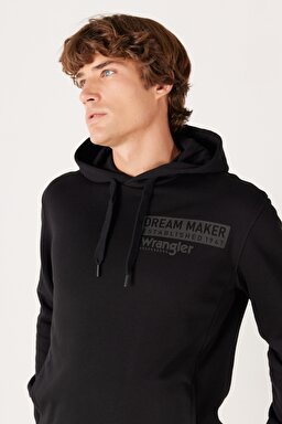 Regular Fit Normal Kesim Kapüşonlu Şardonlu Siyah Sweatshirt - Black-W232242001 (görsel 3)