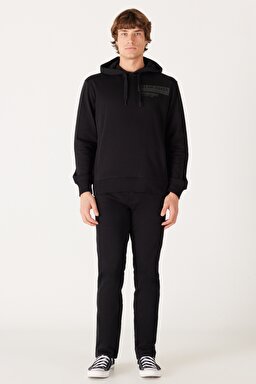 Regular Fit Normal Kesim Kapüşonlu Şardonlu Siyah Sweatshirt - Black-W232242001 (görsel 4)