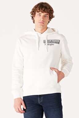 Regular Fit Normal kesim Kapüşonlu Şardonlu Kırık Beyaz Sweatshirt - Off White-W232242102