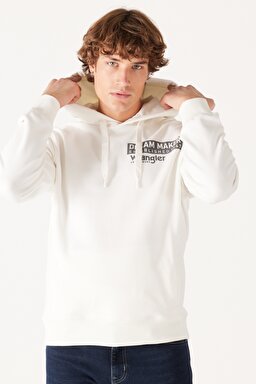 Regular Fit Normal kesim Kapüşonlu Şardonlu Kırık Beyaz Sweatshirt - Off White-W232242102 (görsel 2)