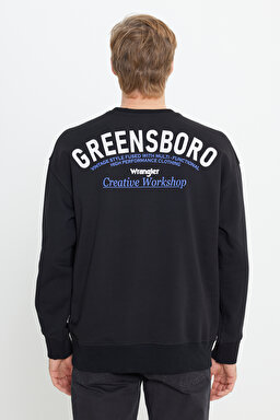 Oversize Fit Geniş Kesim Bisiklet Yaka Şardonlu Siyah Sweatshirt - Black-W232243001 (görsel 2)