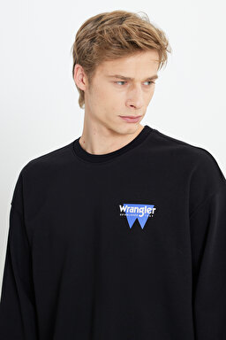 Oversize Fit Geniş Kesim Bisiklet Yaka Şardonlu Siyah Sweatshirt - Black-W232243001 (görsel 4)