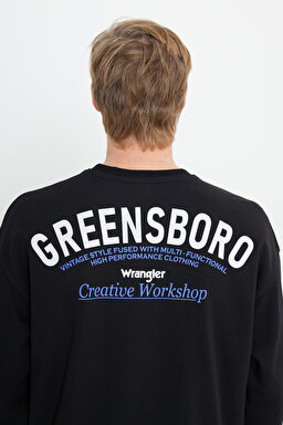 Oversize Fit Geniş Kesim Bisiklet Yaka Şardonlu Siyah Sweatshirt - Black-W232243001 (görsel 6)