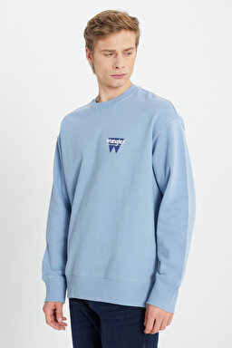 Oversize Fit Geniş Kesim Bisiklet Yaka Şardonlu Açık Mavi Sweatshirt - Light Blue-W232243404 (görsel 3)