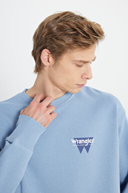 Oversize Fit Geniş Kesim Bisiklet Yaka Şardonlu Açık Mavi Sweatshirt - Light Blue-W232243404 (görsel 5)