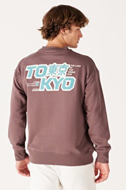 Loose Fit Rahat Kesim Bisiklet Yaka Şardonlu Kahverengi Sweatshirt - Brown-W232244220