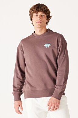 Loose Fit Rahat Kesim Bisiklet Yaka Şardonlu Kahverengi Sweatshirt - Brown-W232244220 (görsel 2)