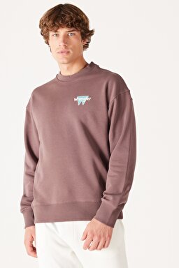 Loose Fit Rahat Kesim Bisiklet Yaka Şardonlu Kahverengi Sweatshirt - Brown-W232244220 (görsel 3)