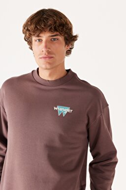 Loose Fit Rahat Kesim Bisiklet Yaka Şardonlu Kahverengi Sweatshirt - Brown-W232244220 (görsel 5)