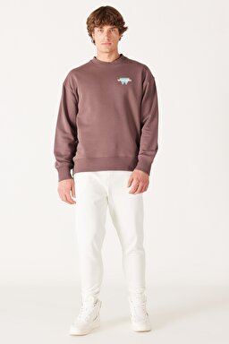 Loose Fit Rahat Kesim Bisiklet Yaka Şardonlu Kahverengi Sweatshirt - Brown-W232244220 (görsel 6)