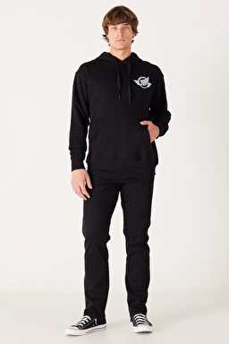 Loose Fit Rahat Kesim Kapüşonlu Sırt Baskılı İçi Polarlı Siyah Sweatshirt - Black-W232246001 (görsel 5)