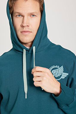 Loose Fit Rahat Kesim Kapüşonlu İçi Polarlı Yeşil Sweatshirt - Dark Green-W232246826 (görsel 4)