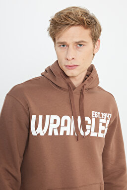 Regular Fit Normal Kesim Kapüşonlu İçi Polarlı Kahverengi Sweatshirt - Brown-W232257220 (görsel 4)