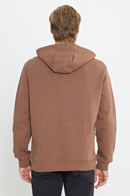 Regular Fit Normal Kesim Kapüşonlu İçi Polarlı Kahverengi Sweatshirt - Brown-W232257220 (görsel 5)