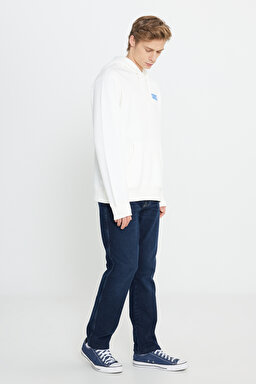 Regular Fit Normal Kesim Kapüşonlu İçi Polarlı Sırt Baskılı Kırık Beyaz Sweatshirt - Off White-W232258102 (görsel 4)