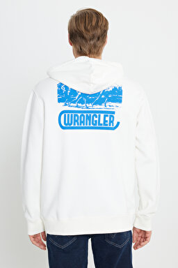 Regular Fit Normal Kesim Kapüşonlu İçi Polarlı Sırt Baskılı Kırık Beyaz Sweatshirt - Off White-W232258102 (görsel 6)
