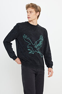 Regular Fit Normal Kesim Bisiklet Yaka Siyah Sweatshirt - Black-W232265001 (görsel 2)