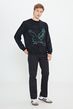Regular Fit Normal Kesim Bisiklet Yaka Siyah Sweatshirt - Black-W232265001 (görsel 3)