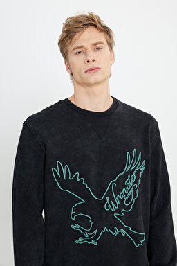 Regular Fit Normal Kesim Bisiklet Yaka Siyah Sweatshirt - Black-W232265001 (görsel 4)