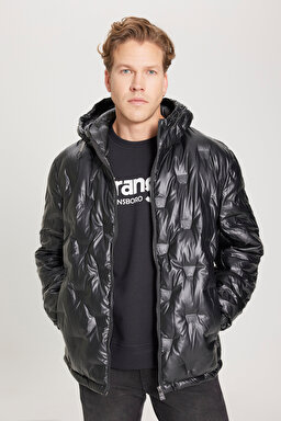 Regular Fit Normal Kesim Kapüşonlu Siyah Şişme Mont - Black-W232274001