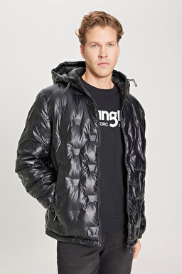 Regular Fit Normal Kesim Kapüşonlu Siyah Şişme Mont - Black-W232274001 (görsel 2)