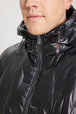 Regular Fit Normal Kesim Kapüşonlu Siyah Şişme Mont - Black-W232274001 (görsel 7)