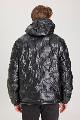 Regular Fit Normal Kesim Kapüşonlu Siyah Şişme Mont - Black-W232274001 (görsel 8)
