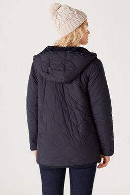 Loose Fit Rahat Kesim Kapüşonlu Kapitone Çift Taraflı Sherpa Lacivert Mont - Navy-W232275410 (görsel 5)
