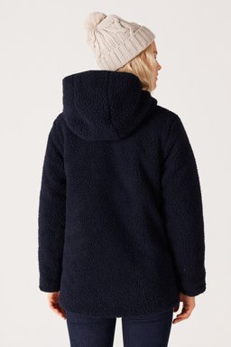 Loose Fit Rahat Kesim Kapüşonlu Kapitone Çift Taraflı Sherpa Lacivert Mont - Navy-W232275410 (görsel 8)