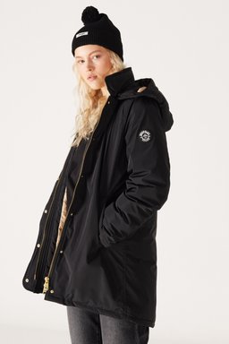 Loose Fit Rahat Kesim Kapüşonlu Siyah Parka Ceket - Black-W232276001 (görsel 2)