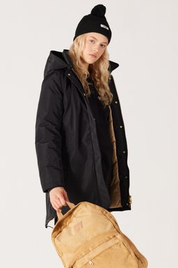 Loose Fit Rahat Kesim Kapüşonlu Siyah Parka Ceket - Black-W232276001 (görsel 3)