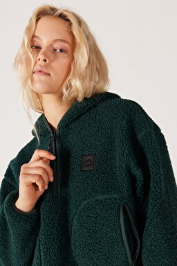 All Terrain Gear Regular Fit Kapüşonlu Yarım Fermuarlı Yeşil Sherpa Sweatshirt - Khaki-W232280801 (görsel 4)