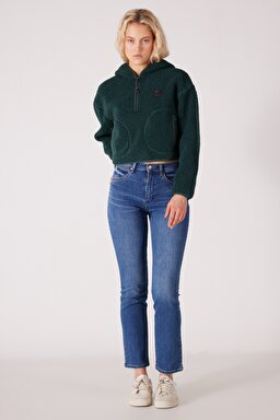 All Terrain Gear Regular Fit Kapüşonlu Yarım Fermuarlı Yeşil Sherpa Sweatshirt - Khaki-W232280801 (görsel 5)