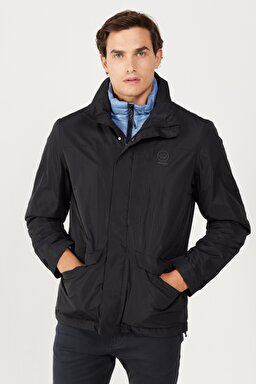 All Terrain Gear Relaxed Fit Geniş Kesim Dik Yaka Çift Kullanımı Siyah Mavi Parka - Black-W232281001