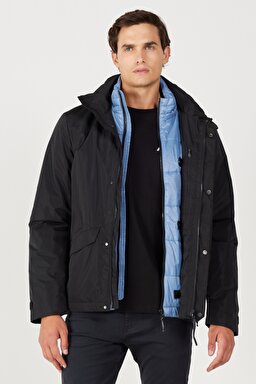 All Terrain Gear Relaxed Fit Geniş Kesim Dik Yaka Çift Kullanımı Siyah Mavi Parka - Black-W232281001 (görsel 2)