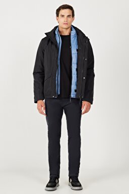 All Terrain Gear Relaxed Fit Geniş Kesim Dik Yaka Çift Kullanımı Siyah Mavi Parka - Black-W232281001 (görsel 5)