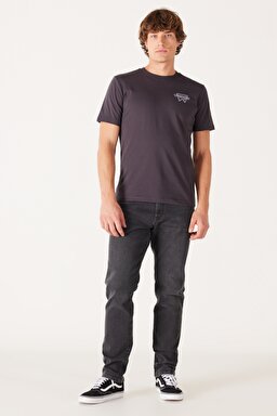 Regular Fit Normal Kesim %100 Pamuk Bisiklet Yaka Sırt Baskılı Antrasit Tişört - Anthracite-W232285003 (görsel 5)