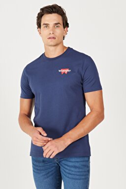 Regular Fit Normal Kesim %100 Pamuk Bisiklet Yaka Sırt Baskılı Lacivert Tişört - Indigo-W232285315 (görsel 2)