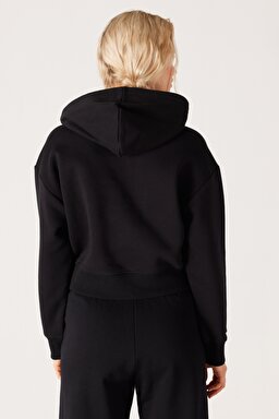 Regular Fit Normal Kesim Kapüşonlu İçi Polarlı Siyah Sweatshirt - Black-W232302001 (görsel 5)