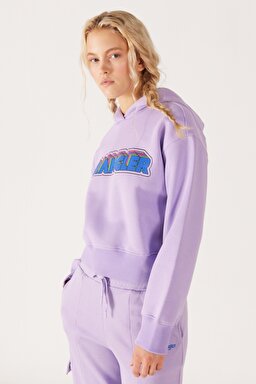 Regular Fit Normal Kesim Kapüşonlu İçi Polarlı Lila Sweatshirt - Light Lilac-W232302816 (görsel 4)