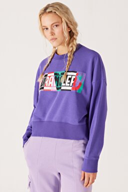 Relaxed Fit Geniş Kesim İçi Polarlı Bisiklet Yaka Mor Sweatshirt - Purple-W232310499 (görsel 2)