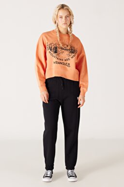 Relaxed Fit Geniş Kesim İçi Polarlı Bisiklet Yaka Turuncu Sweatshirt - Grisaille-W232314823 (görsel 5)