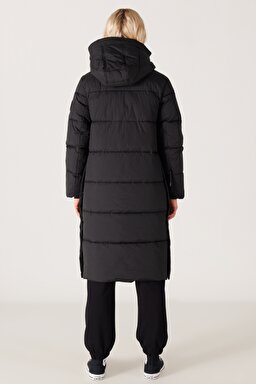 All Terrain Gear Regular Fit Dik Yaka Kapüşonlu Siyah Uzun Şişme Mont - Black-W232318001 (görsel 8)